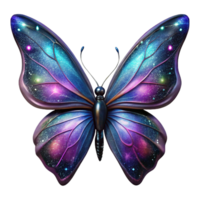 captivating intense organic Ultra-detailed, photorealistic render, isolated cutout of a single, iridescent, cosmic butterfly with galaxy-patterned wings with Transparent Background genuine png