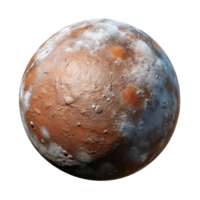 bold striking Photorealistic, ultra-detailed professional render of a single, dwarf planet, cratered surface, icy patches with Transparent Background precision png