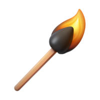 radiant unforgettable Photorealistic isolated cutout of a single burnt matchstick, ultra-detailed professional render with Transparent Background png