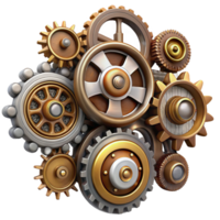 celebrated minimalist Steampunk gear set with various sizes and ornate designs with Transparent Background impeccable png