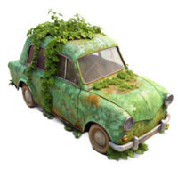 magnificent modern Abandoned Car Covered in Vines Cutout Transparent Background detailed png