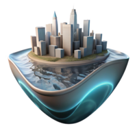 serene creative Cityscape Distorted Reflection in Wavy Water Isolated professional png