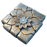 dramatic contemporary Cracked Ceramic Tile with Floral Pattern Cutout premium png