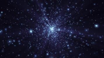Abstract particle animation with glittering shiny blue particles and shimmering light rays. Glowing stars in space effect. This sparkling motion background animation is full HD and a seamless loop. video