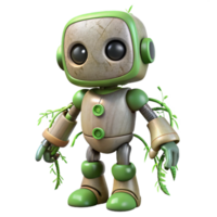 serene minimalist Robot with Green Vine Roots Isolated Element high resolution png
