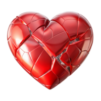 dramatic rustic Shattered Glass Heart with Red Tint Transparent Background high resolution png