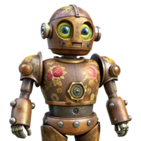 impressive artistic Steampunk Robot with Floral Design Isolated Element png