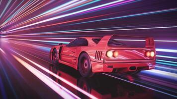 Loop A Futuristic Red Racing Car in Motion with Colorful Light Trails Creating an Exciting Scene video