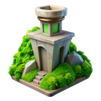 extraordinary traditional Terraform Tower Cutout Element with Bright Green Vegetation original png