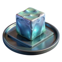 elegant rustic Translucent Ice Cube Melting on Metal Plate Isolated authentic png