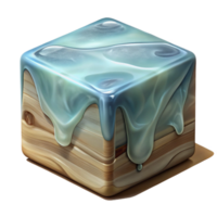 beautiful modern Translucent Ice Cube Melting on Metal Plate Isolated authentic png