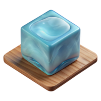 stunning modern Translucent Ice Cube Resting on Wooden Shelf Cutout premium png