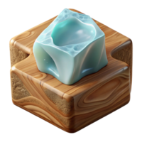 elegant contemporary Translucent Ice Fragment Embedded in Wooden Block Cutout png