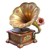 impressive abstract Vintage Gramophone with Floral Details Transparent Background authentic png