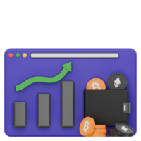 3D Cryptocurrency Wallet Overview Icon with Coins and Price Graph png