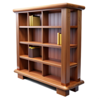 notable vintage Wooden bookshelf, walnut finish, multiple shelves, adjustable shelves, studio lighting, front view, isolateon transparent background,high-resolution product photography museum quality png