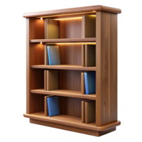 ethereal glorious Wooden bookshelf, walnut finish, multiple shelves, adjustable shelves, studio lighting, front view, isolateon transparent background,high-resolution product photography exclusive png