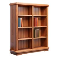 iconic nordic Wooden bookshelf, walnut finish, multiple shelves, adjustable shelves, studio lighting, front view, isolateon transparent background,high-resolution product photography refined png