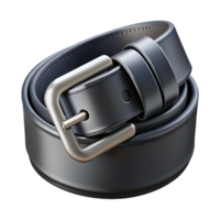 spectacular sought-after Black leather belt with a silver buckle, intricate buckle design, studio lighting, front view, isolateon transparent background,high-resolution product photography png