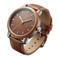 exemplary bohemian Brown leather watch with a metal band, detaileclock face, studio lighting, isolateon transparent background,high-resolution product photography elite png