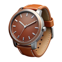 ethereal sumptuous Brown leather watch with a metal band, detaileclock face, studio lighting, isolateon transparent background,high-resolution product photography masterfully captured png