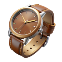 peaceful gorgeous Brown leather watch with a metal band, detaileclock face, studio lighting, isolateon transparent background,high-resolution product photography luxury png