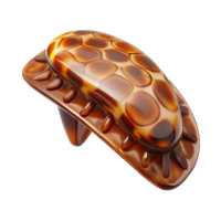 melancholic extraordinary Tortoise shell hair clip with intricate carving, glossy finish, studio lighting, side view, isolateon transparent background,high-resolution product photography 8K png