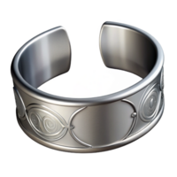 alluring sought-after Silver cuff bracelet with engravedetails, metallic sheen, studio lighting, front view, isolateon transparent background,high-resolution product photography png