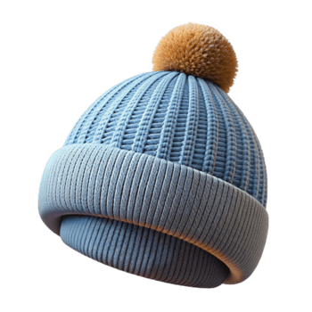 exceptional surreal Knittewool beanie with a pompom on top, textureknit pattern, studio lighting, front view, isolateon transparent background,high-resolution product photography luxury png