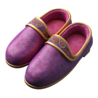 signature coastal Pair of velvet slippers with embroideredetails, soft texture, soft lighting, top-down view, isolateon transparent background,high-resolution product photography masterfully captured png