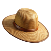gorgeous retro Wide-brimmesun hat made of woven raffia, natural texture, studio lighting, front view, isolateon transparent background,high-resolution product photography 8K png