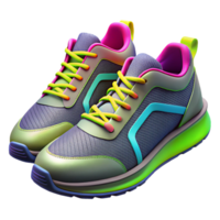 magnificent quintessential Pair of running shoes with neon accents, mesh anrubber materials, studio lighting, side view, isolateon transparent background,high-resolution product photography png