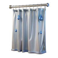 wonderful rustic Shower curtain, clear plastic, water droplets, studio lighting, front view, isolateon transparent background,high-resolution product photography crisp png