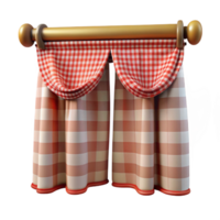 dramatic contemporary Cafe curtain, gingham pattern, ruffleedge, bright lighting, front view, isolateon transparent background,high-resolution product photography professional png