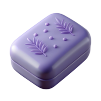 serene retro A bar of lavender soap, texturesurface, subtle floral design, soft lighting, top-down view, isolateon transparent background,high-resolution product photography flawless png
