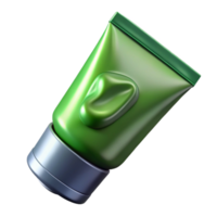 glorious playful futuristic A tube of green tea face mask, metallic finish, partially squeezed, studio lighting, isolateon transparent background,high-resolution product photography sharp png
