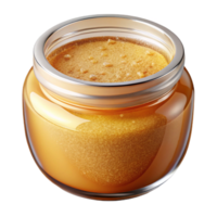 exquisite iconic A glass jar of golden honey face scrub, visible sugar granules, studio lighting, front view, isolateon transparent background,high-resolution product photography png
