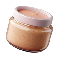 radiant artistic A jar of exfoliating scrub, visible grains, pastel color, soft lighting, with transparent background,high-resolution product photography precision png