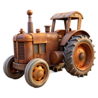 dreamy glorious Rusty vintage tractor, weatherepaint, visible mechanical details, side view, soft lighting, isolateon transparent background,high-resolution product photography fine detail png