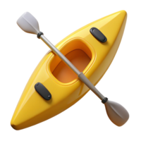 radiant mysterious artistic Yellow kayak with paddles, matte finish, top-down view, studio lighting, isolateon transparent background,high-resolution product photography high quality png