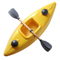 reflective magnificent Yellow kayak with paddles, matte finish, top-down view, studio lighting, isolateon transparent background,high-resolution product photography sharp png