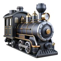 pristine rustic Black anwhite steam train, detaileengine ancarriages, side view, dramatic lighting, isolateon transparent background,high-resolution product photography gallery standard png