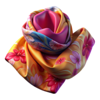 peaceful captivating A silk scarf, vibrant floral pattern, flowing fabric, soft folds, studio lighting, top-down view, isolateon transparent background,high-resolution product photography 4K png