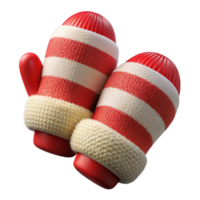 exquisite impressionist A pair of knittemittens, reanwhite stripes, fluffy texture, soft lighting, top-down view, isolateon transparent background,high-resolution product photography precision png