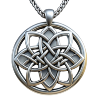 splendimysterious tropical A silver pendant necklace, intricate Celtic design, matte finish, soft lighting, front view, isolateon transparent background,high-resolution product photography exclusive png