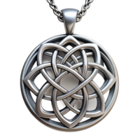 quintessential minimalist A silver pendant necklace, intricate Celtic design, matte finish, soft lighting, front view, isolateon transparent background,high-resolution product photography crisp png