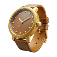 remarkable tropical A watch with a leather strap, rounface, golcasing, hands pointing to , front view, studio lighting, isolateon transparent background,high-resolution product photography flawless png