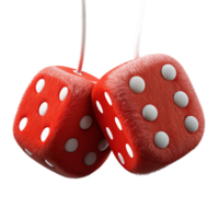 playful gorgeous A pair of fuzzy dice, hanging from a string, red, white dots, studio lighting, front view, isolateon transparent background,high-resolution product photography crisp png
