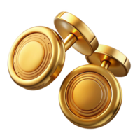 melancholic dramatic A pair of cufflinks, gold, circular shape, engravepattern, studio lighting, top-down view, isolateon transparent background,high-resolution product photography studio quality png