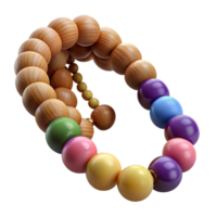 pristine signature A wooden beadenecklace, multi-colorebeads, knottestring, soft lighting, with transparent background,high-resolution product photography png